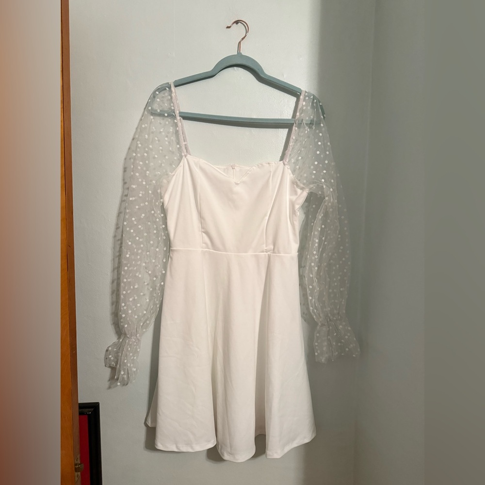 White Bubble Sleeve Dress - Picture 3 of 6